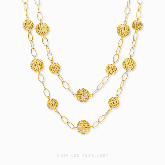 Filigree Bead Statement Necklace with interlocking circle-shaped links in 916 gold by Chip Lee Jewellery Singapore