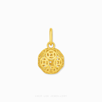 A gold filigree pendant charm with a geometric, openwork design and a top loop, shown on a clean white background with a faint 'CHIP LEE JEWELLERY' watermark at the bottom.