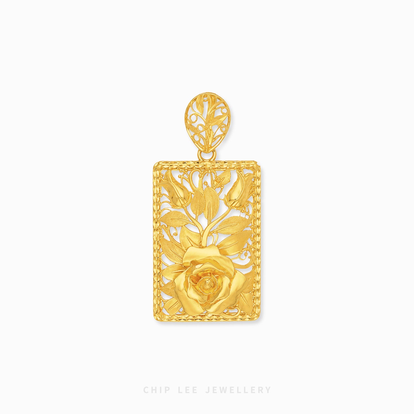 Framed Flower Pendant Necklace featuring a detailed floral design enclosed within an elegant decorative frame