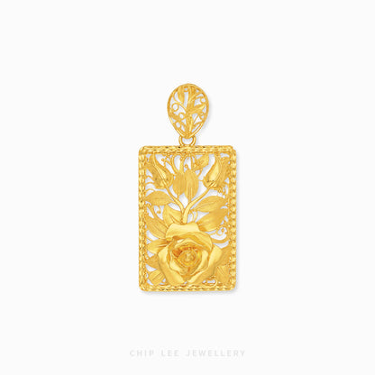 Framed Flower Pendant Necklace featuring a detailed floral design enclosed within an elegant decorative frame