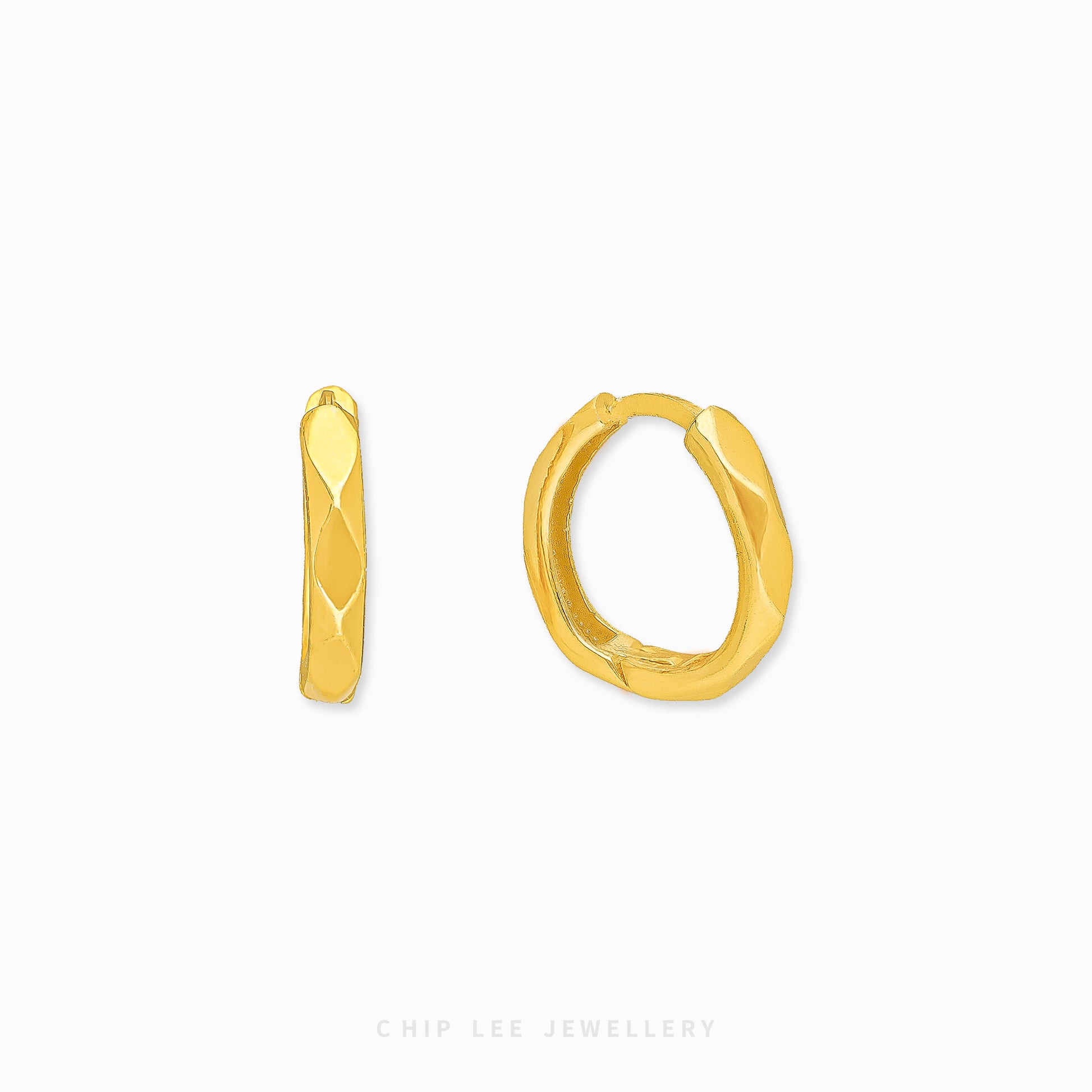 Geometric Cut Hoop Earring in 916 gold with sharp faceted cuts, modern statement style by Chip Lee Jewellery Singapore