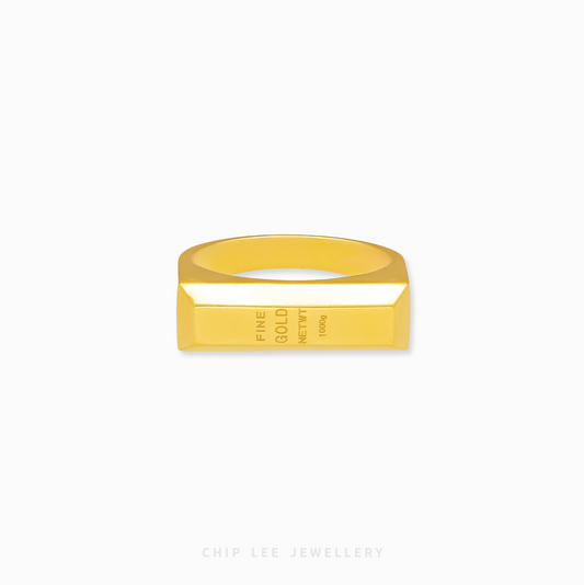 Gold bar ring with minimalist rectangular design in polished finish