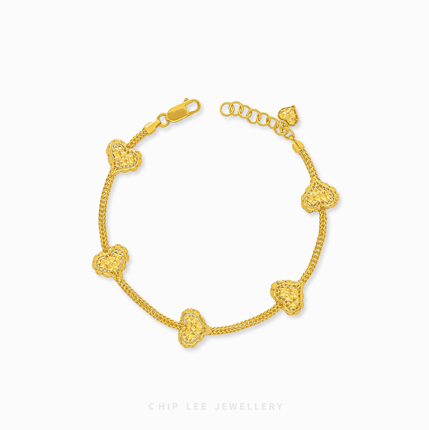 Heart Charm Bracelet in 916 gold. Subtle, symbolic heart design perfect for stacking or a timeless statement.