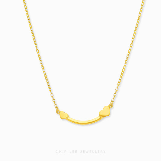 Chip Lee Jewellery Heart to Heart Necklace. Certified lightweight 916 Gold (22K) chain with interlocking double-heart pendant. Elegant love jewellery SG.