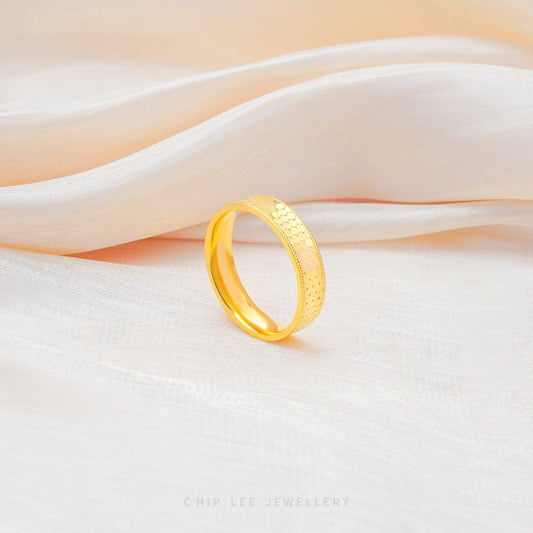 Honeycomb Ring with hexagonal pattern band in 916 gold (22K), solid textured design by Chip Lee Jewellery Singapore