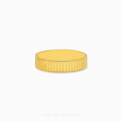 Honeycomb Ring with hexagonal pattern band in 916 gold (22K), solid textured design by Chip Lee Jewellery Singapore 