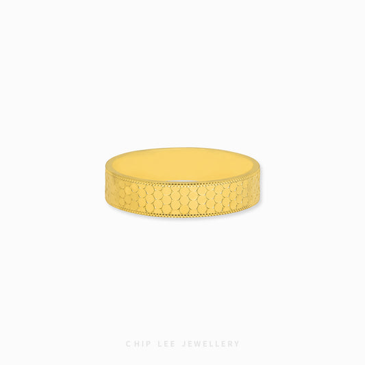 Honeycomb Ring with hexagonal pattern band in 916 gold (22K), solid textured design by Chip Lee Jewellery Singapore 