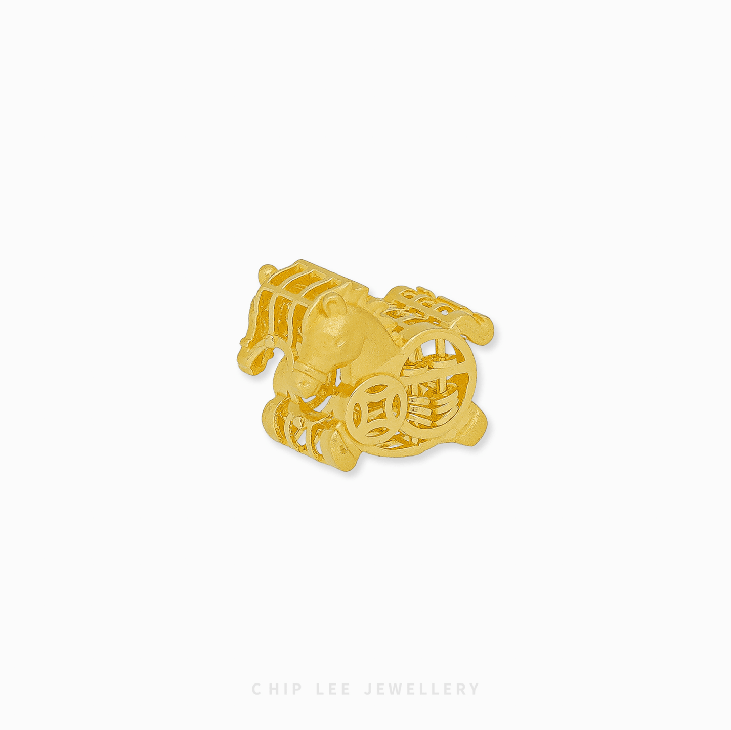 916 Gold Horse Abacus Pendant featuring a detailed galloping horse and movable gold beads for a kinetic, luxury statement.