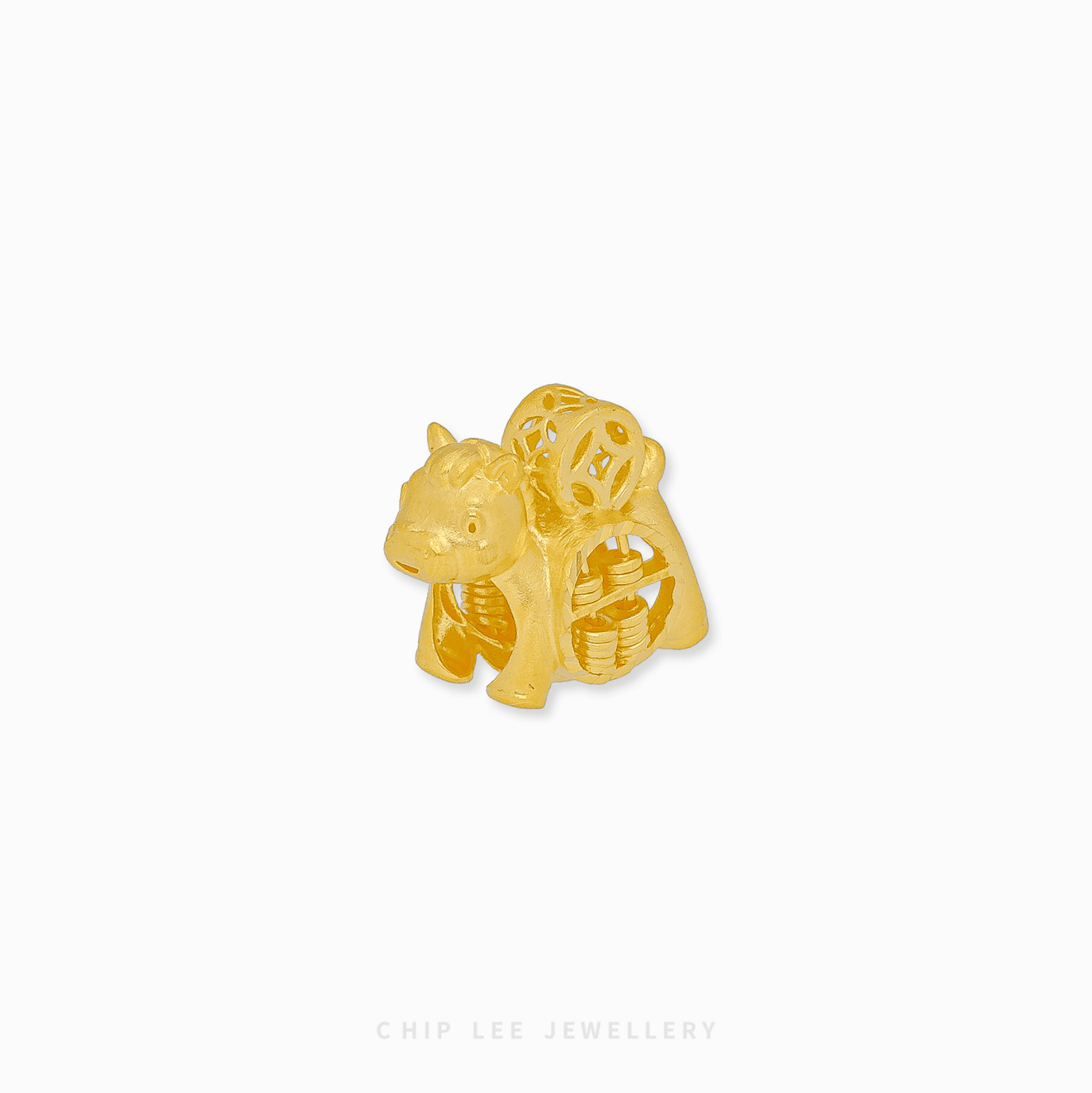 Horse Abacus Pendant in 916 gold by Chip Lee Jewellery Singapore, showing a galloping horse and movable wealth abacus beads.