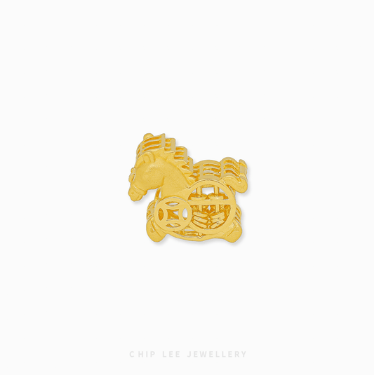 916 Gold Horse Abacus Pendant featuring a detailed galloping horse and movable gold beads for a kinetic, luxury statement.