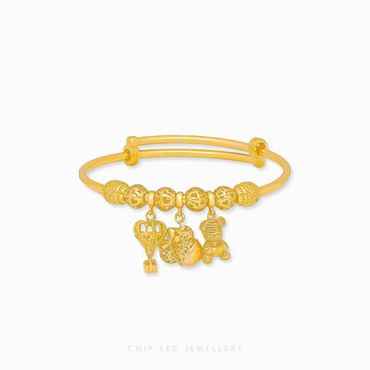 Hot Air Balloon, Minnie Mouse, Bear Charms Baby Bangle in 916 gold by Chip Lee Jewellery, symbolizing joy and elegance for your child's milestone.