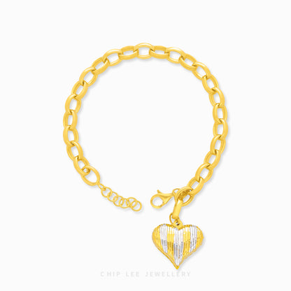 Bold Heart Duo Tone Charmdrop Bracelet