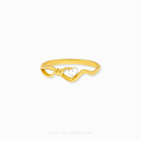 Infinity Loop Duo Tone Heart Ring by Chip Lee Jewellery, duo-tone 916/22K gold, heart & infinity motif, romantic elegance accessory