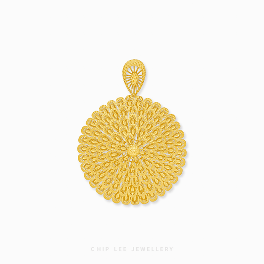 Intricate Floral Mandala Statement Pendant in 916 gold
