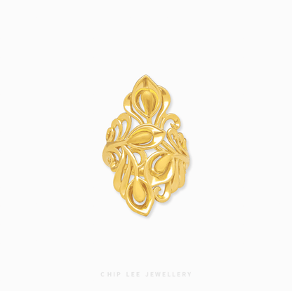 999 pure gold Intricate Floral Ring by Chip Lee Jewellery, with fine floral motifs and texture, symbolising botanical elegance and refined craftsmanship.