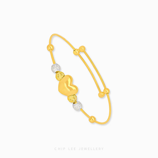 Duo Tone Heart Charm Baby Bangle