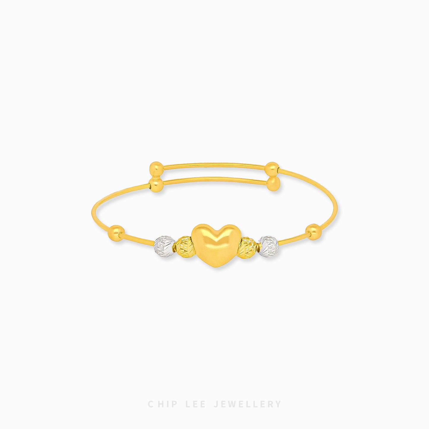 Duo Tone Heart Charm Baby Bangle