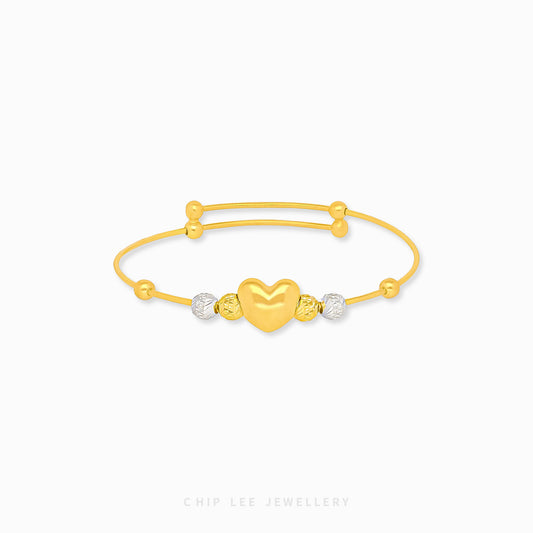 Duo Tone Heart Charm Baby Bangle