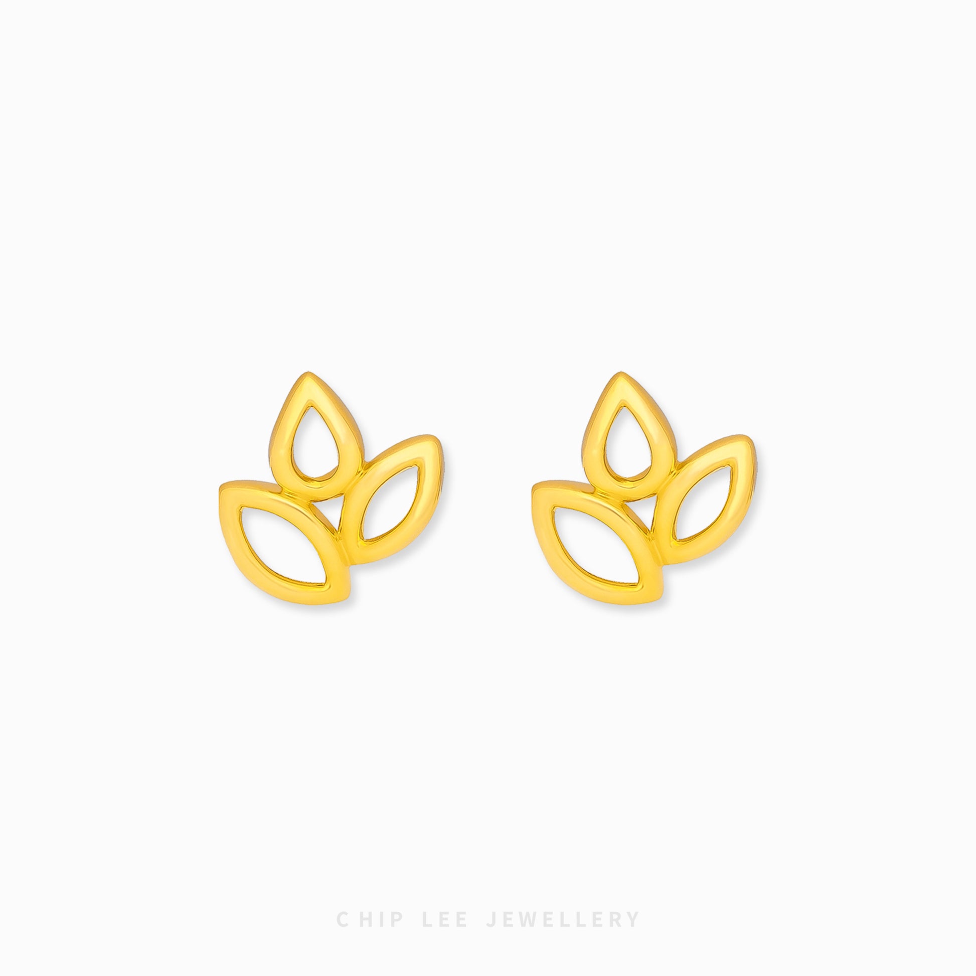 Chip Lee Jewellery Leaf Petals Earring. Heavyweight 916 Gold (22K) earrings with detailed leaf and petal motifs. Certified Pure nature jewelry.
