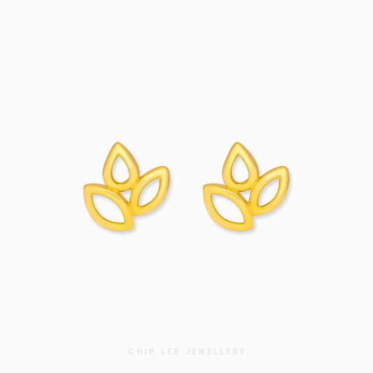 Chip Lee Jewellery Leaf Petals Earring. Heavyweight 916 Gold (22K) earrings with detailed leaf and petal motifs. Certified Pure nature jewelry.