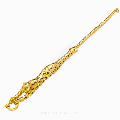 916 gold Leopard Bracelet with detailed animal motif. Hallmarked in Singapore for certified purity and authenticity.