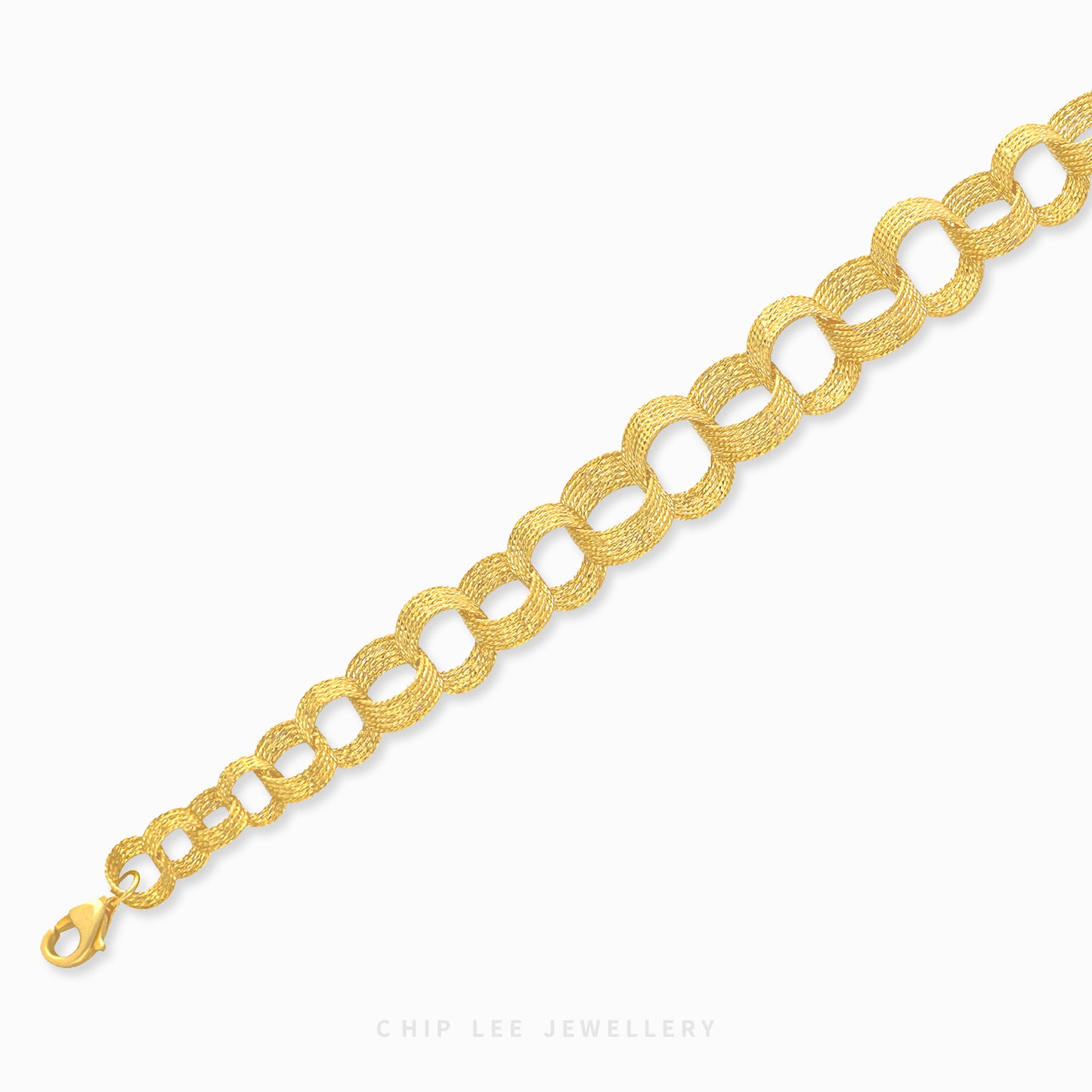 A gold bracelet with a chain link design.