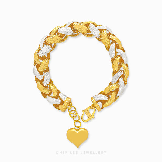 Chunky Duo Tone Heart Charm Bracelet