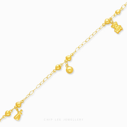 Mixed Charm Baby Anklet 2 with milk bottle, bell, and bear charms in 916 gold by Chip Lee Jewellery Singapore