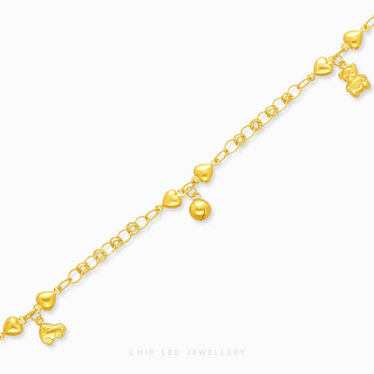 Mixed Charm Baby Anklet 3 with car, bell, and bear charms in 916 gold by Chip Lee Jewellery Singapore