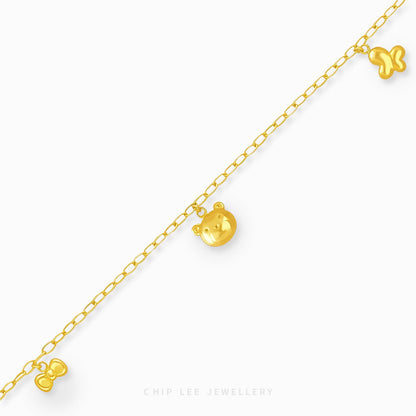 Mixed Charm Baby Anklet 5 with bow, bear, and butterfly charms in 916 gold by Chip Lee Jewellery Singapore