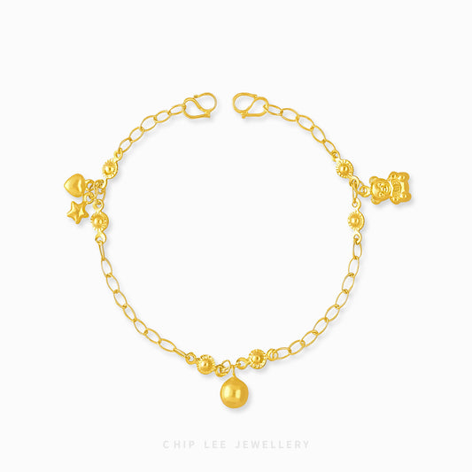 Mixed Charm Baby Anklet 8 with bear, star, heart, and bell charms in 916 gold by Chip Lee Jewellery Singapore