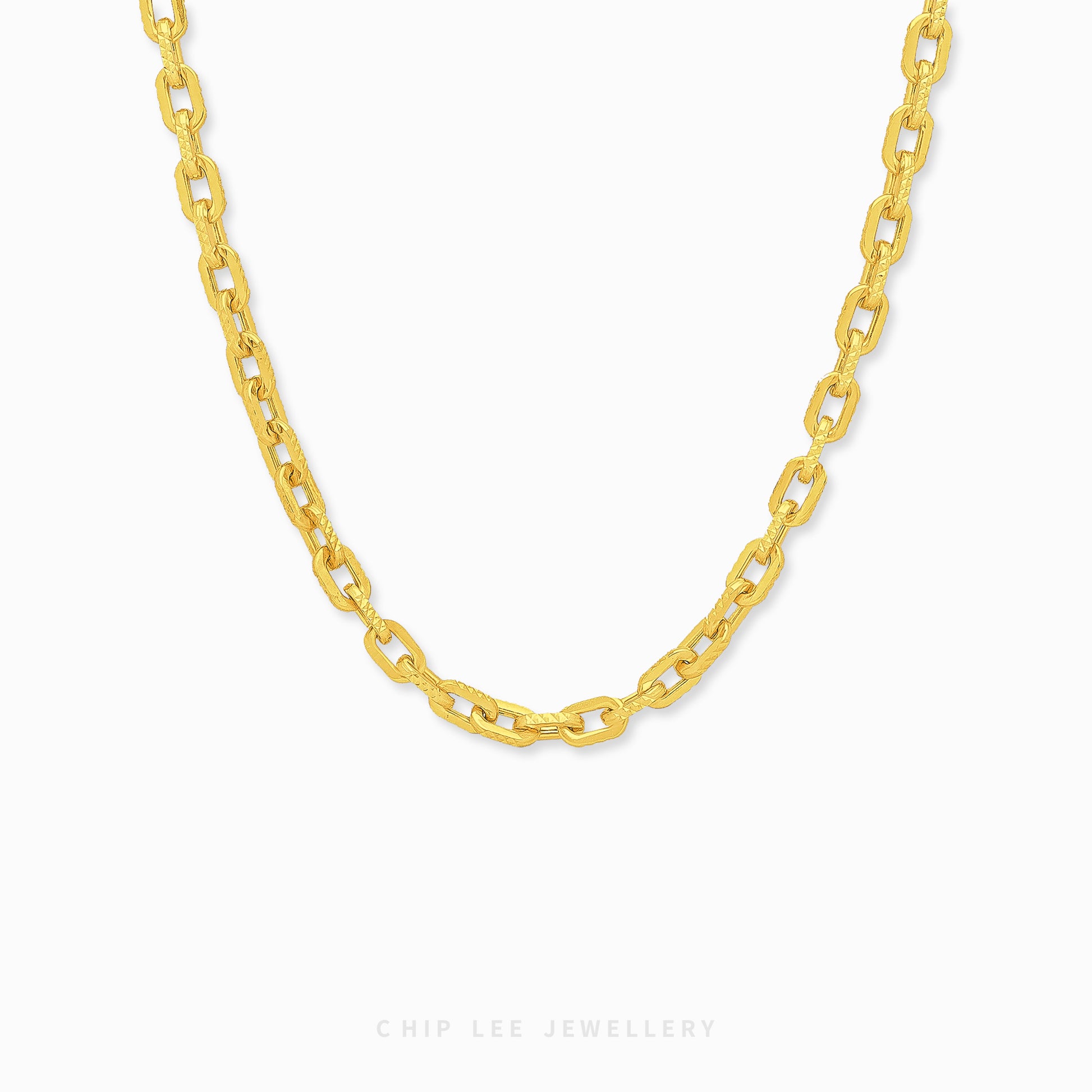 Mixed Chunky Paperclip Chain Necklace with elongated links in 916 gold by Chip Lee Jewellery Singapore