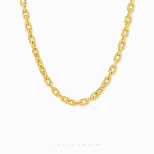Mixed Chunky Paperclip Chain Necklace with elongated links in 916 gold by Chip Lee Jewellery Singapore