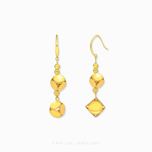 Mixed Cube Dangling Earrings with interlocking cube shapes in 916 gold by Chip Lee Jewellery Singapore