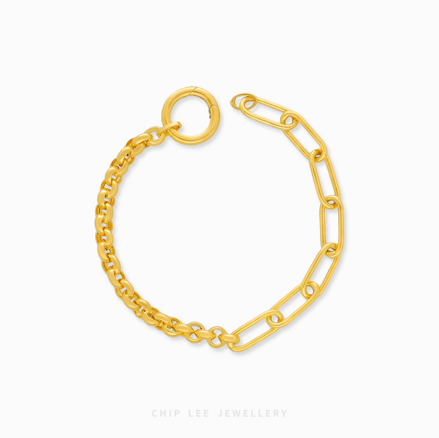 916 gold Mixed Paperclip Link Bracelet, modern women’s gold bracelet for everyday wear, stacking, or gifting