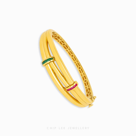 Red & Green Cubic Zirconia Ring Bangle