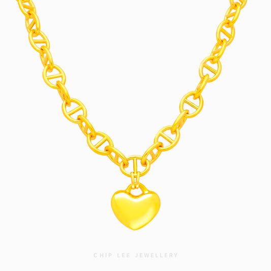 Heart Charm Mariner Chain Necklace