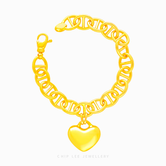 Heart Charm Mariner Chain Bracelet