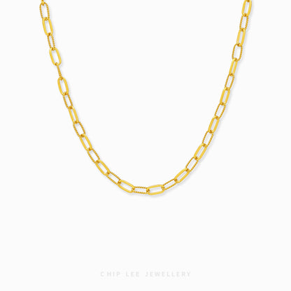 Oval Paperclip Chain Necklace with elongated oval links in 916 gold by Chip Lee Jewellery Singapore