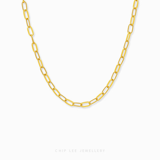 Oval Paperclip Chain Necklace with elongated oval links in 916 gold by Chip Lee Jewellery Singapore