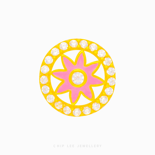 Pink Flower Circle Charm - Chip Lee Jewellery