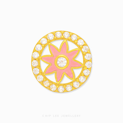 Pink Flower Circle Charm