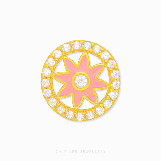 Pink Flower Circle Charm