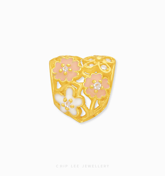 Heart Pink and White Flower Circle Charm