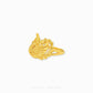 Gold phoenix-inspired statement ring featuring intricate feather detailing and an openwork mythical bird design with a polished luxurious finish.
