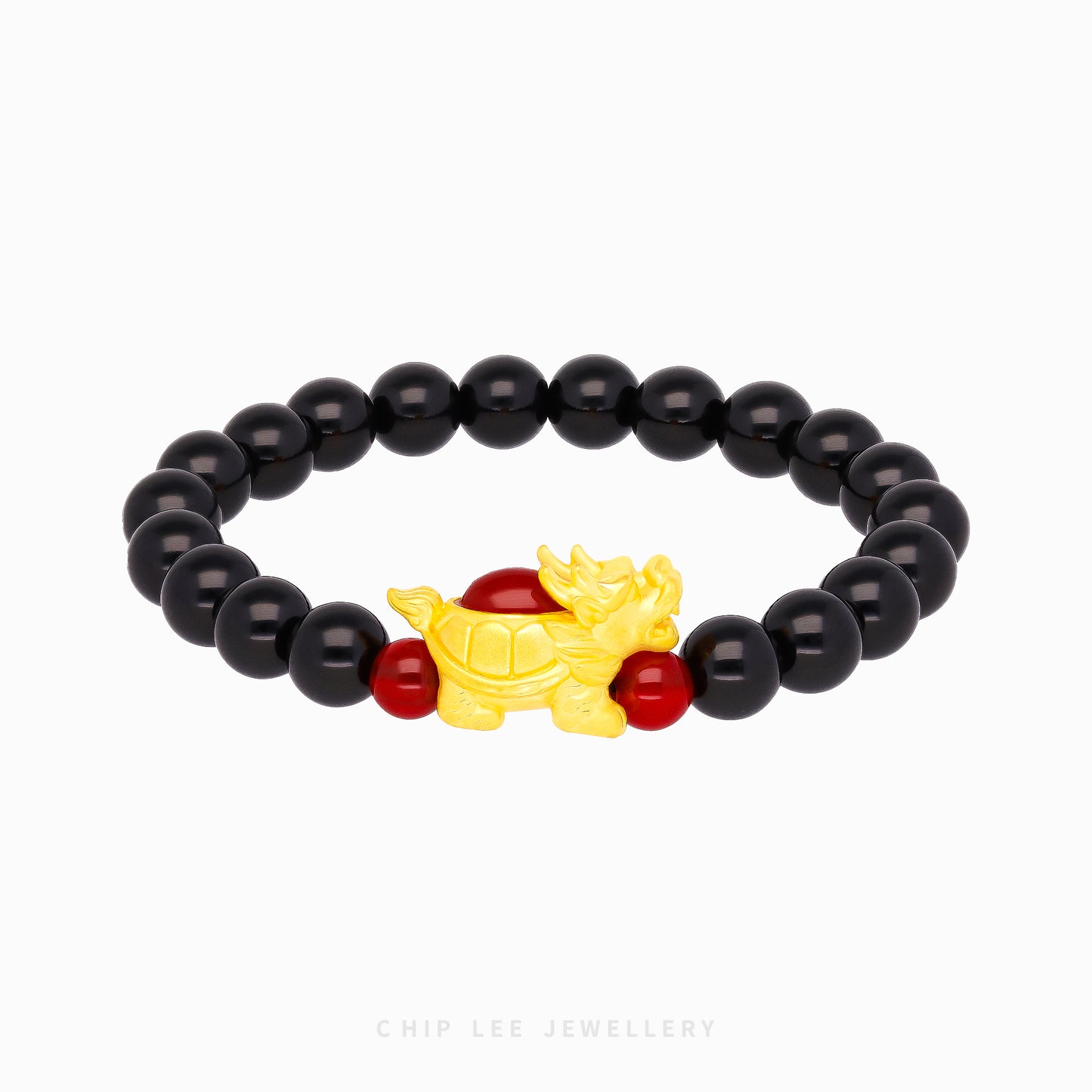 999 Pure Gold Black and Red Agate Pixiu Bracelet