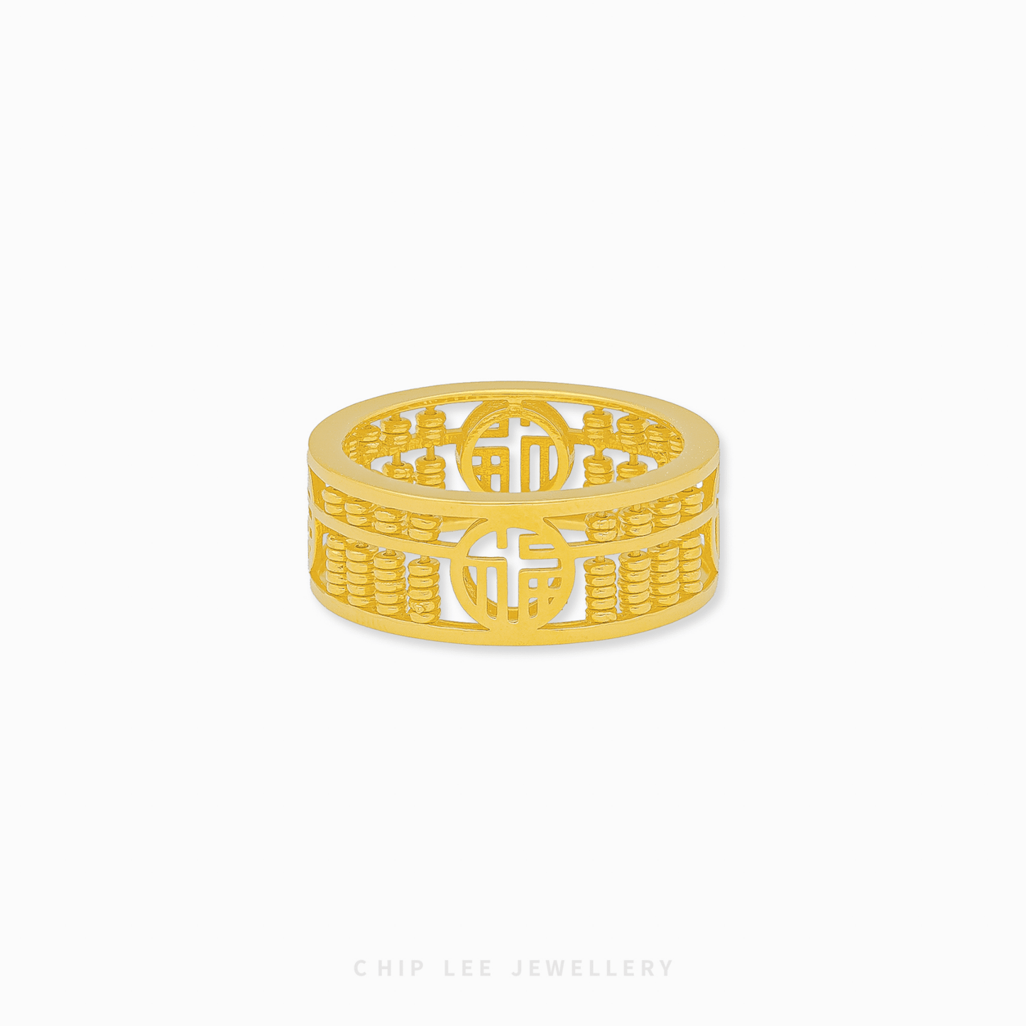 916 Gold Abacus Ring featuring a traditional rectangular frame with functional moving gold beads for a tactile luxury feel.