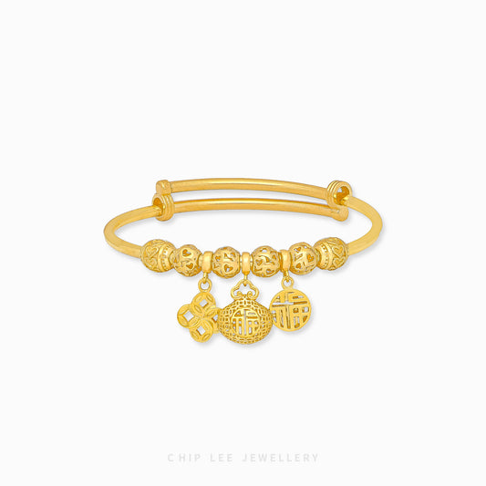 Prosperity Baby Bangle in 916 gold by Chip Lee, symbolising luck, love and tradition in a timeless keepsake child bangle.