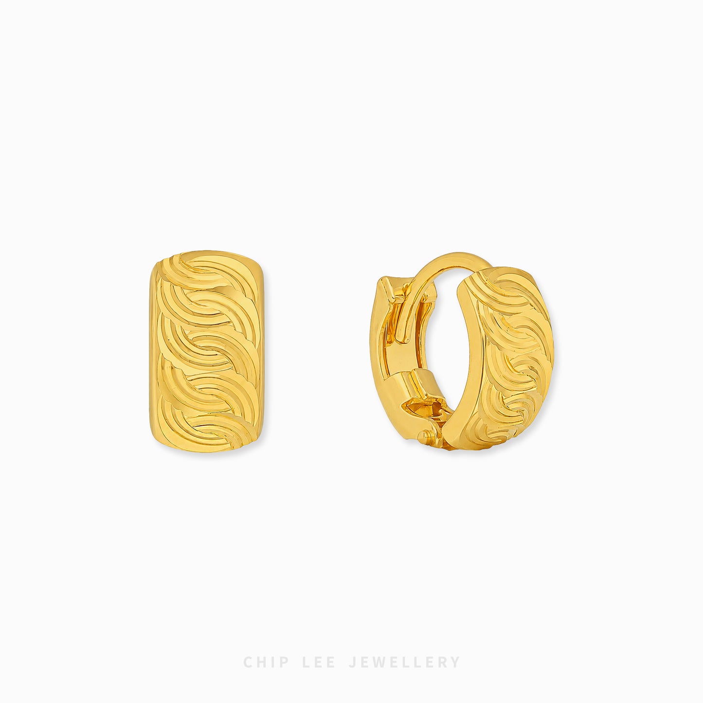 Ripple hoop earrings featuring elegant wave-inspired textured detailing.
