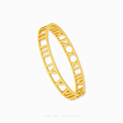 Elegant 22K gold geometric cutwork bangle with modern openwork design and polished finish